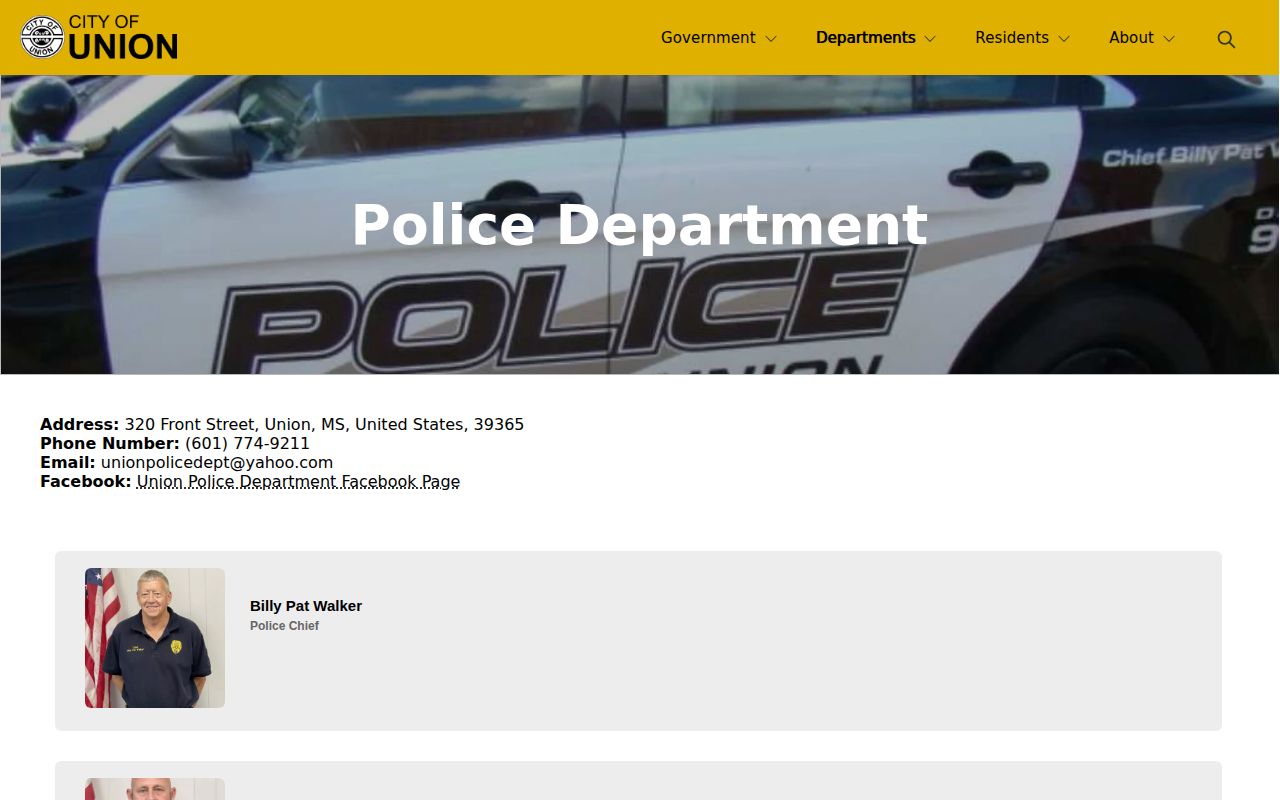 Neshoba County Union Police Department records contact page